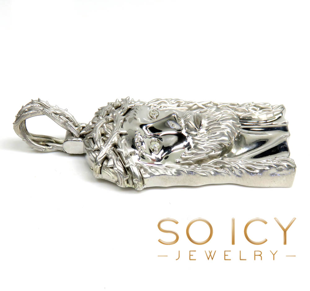 925 sterling silver large diamond classic thorn jesus pendant 0.05ct