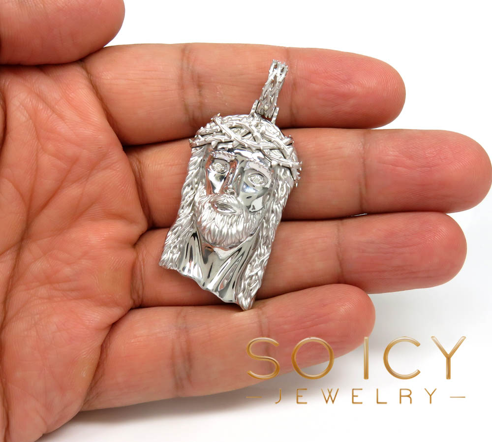 925 sterling silver medium cz classic thorn jesus pendant 0.05ct
