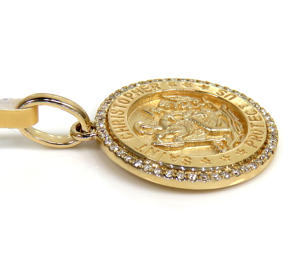 14k yellow gold diamond mini saint christopher protect us coin pendant 0.16ct - Image 4