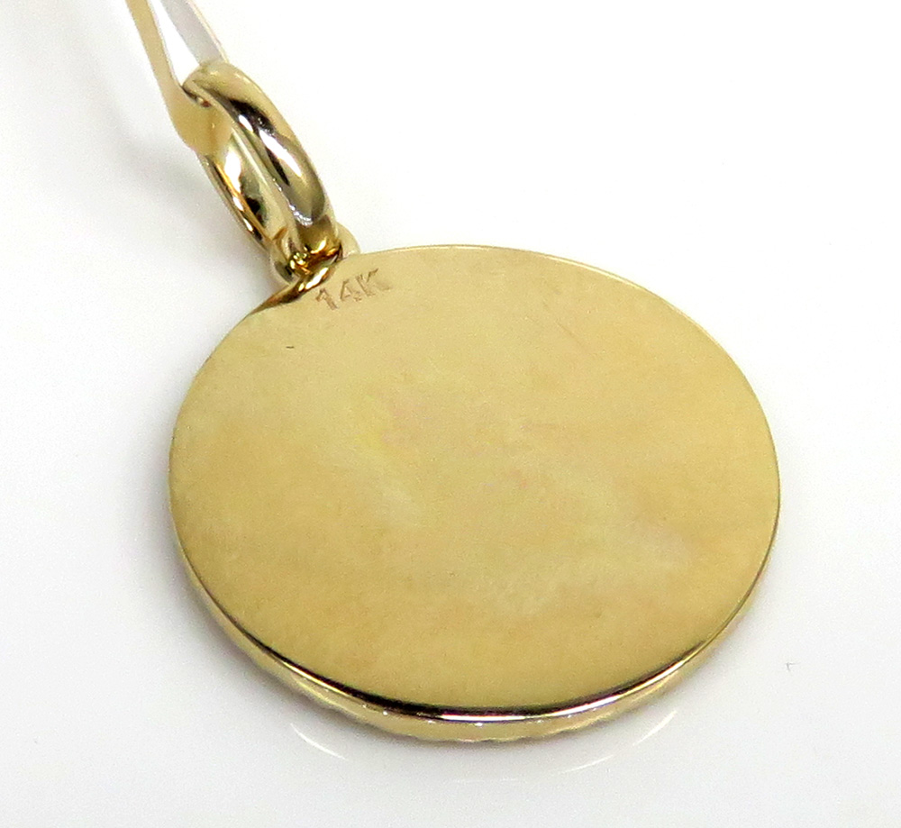 14k yellow gold diamond mini saint christopher protect us coin pendant 0.16ct