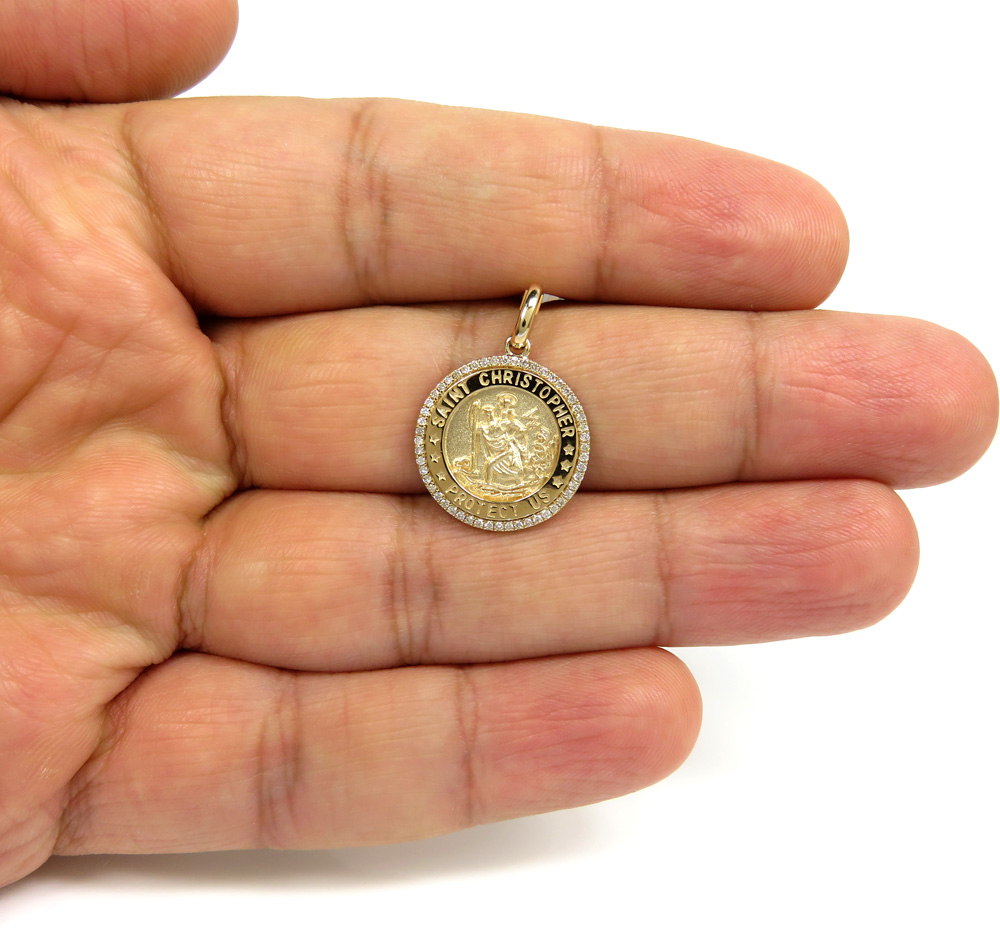 14k yellow gold diamond mini saint christopher protect us coin pendant 0.16ct - Image 6