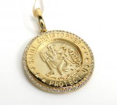 14k yellow gold diamond small saint christopher protect us coin pendant 0.20ct