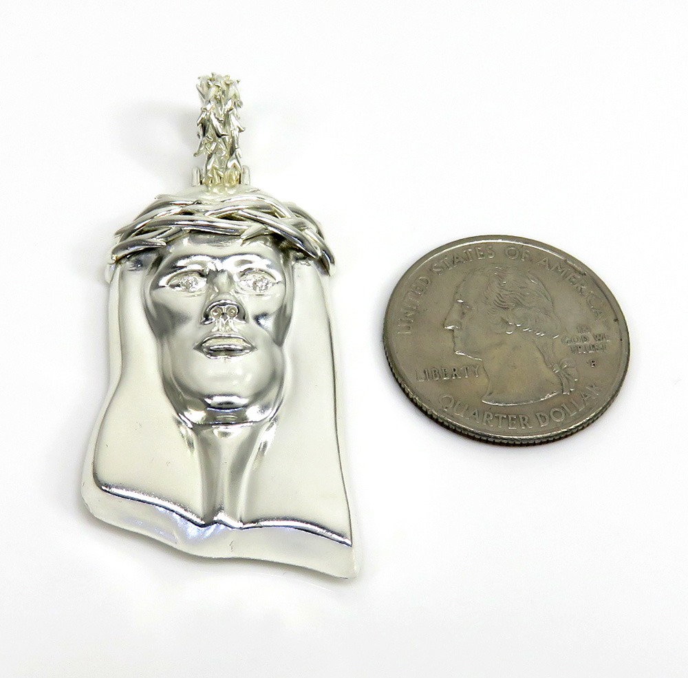 925 sterling silver large cz smooth jesus pendant 0.05ct - Image 2