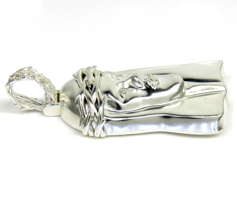 925 sterling silver large cz smooth jesus pendant 0.05ct - Image 3