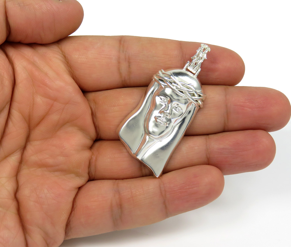 925 sterling silver large cz smooth jesus pendant 0.05ct - Image 5