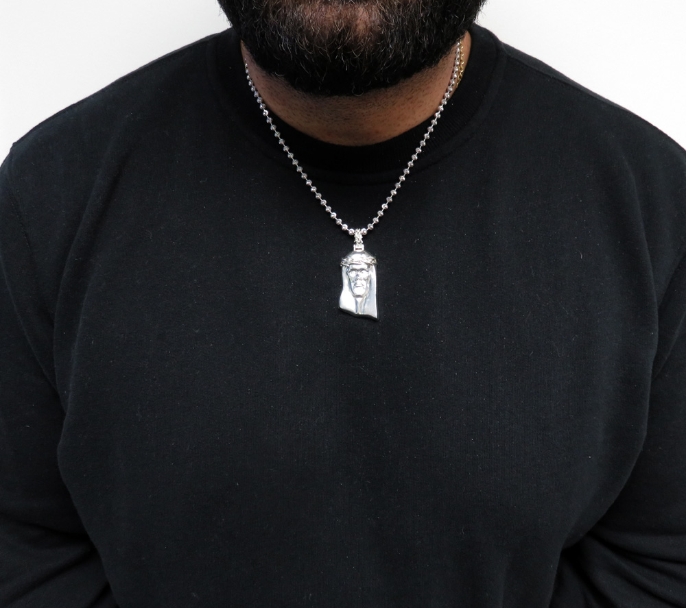 925 sterling silver large cz smooth jesus pendant 0.05ct