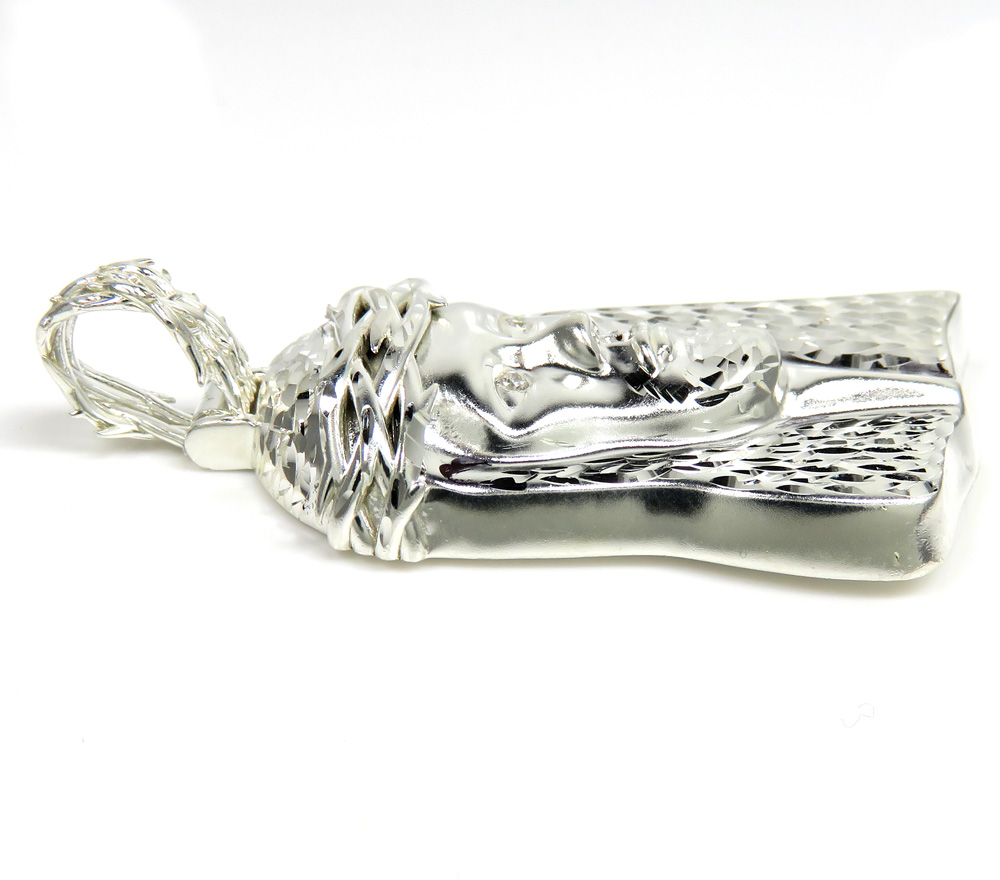 925 sterling silver large cz diamond cut jesus pendant 0.05ct - Image 3