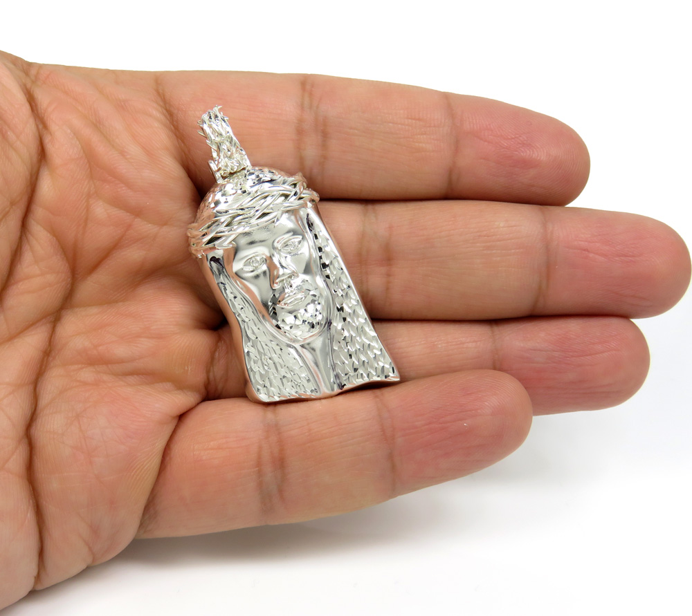 925 sterling silver large cz diamond cut jesus pendant 0.05ct