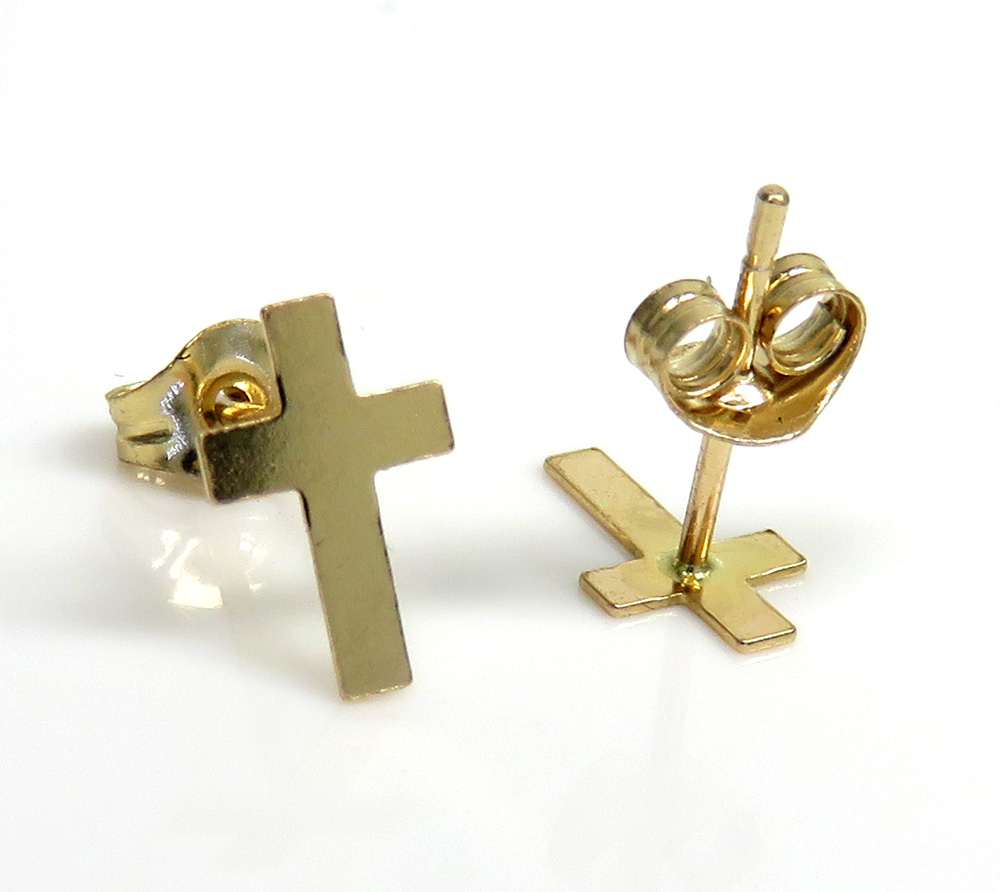 14k yellow gold mini cross earring 
