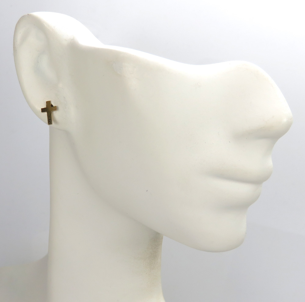 14k yellow gold mini cross earring 