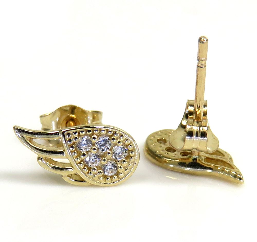 14k yellow gold mini cz wing earrings 0.10ct - Image 2