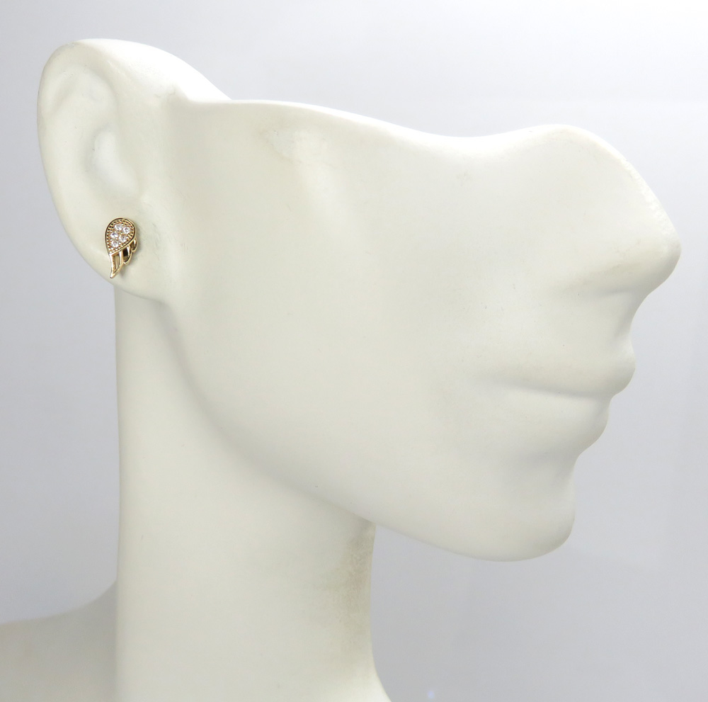 14k yellow gold mini cz wing earrings 0.10ct
