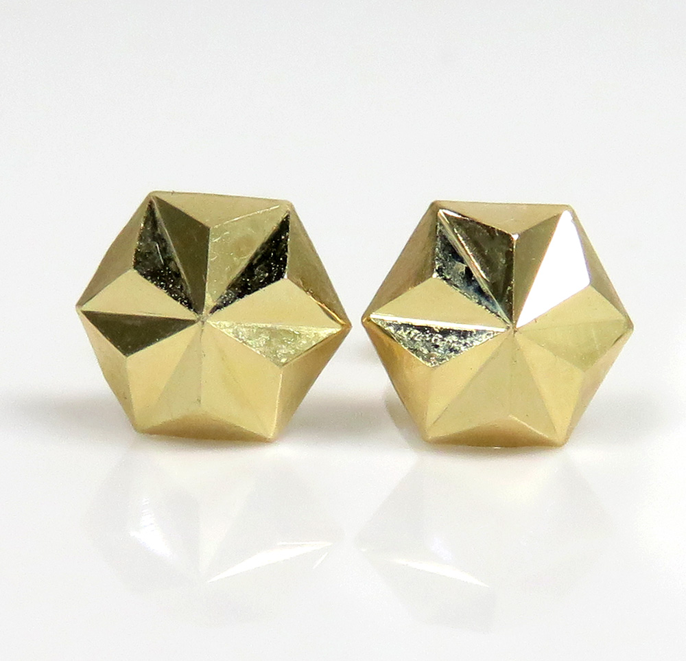 14k yellow gold diamond cut mini hexagon earrings 