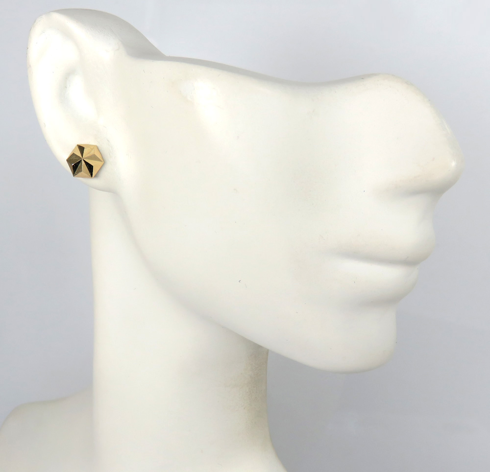 14k yellow gold diamond cut mini hexagon earrings - Image 3