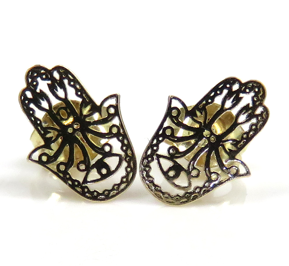 14k yellow gold mini hamsa earrings  - Image 2