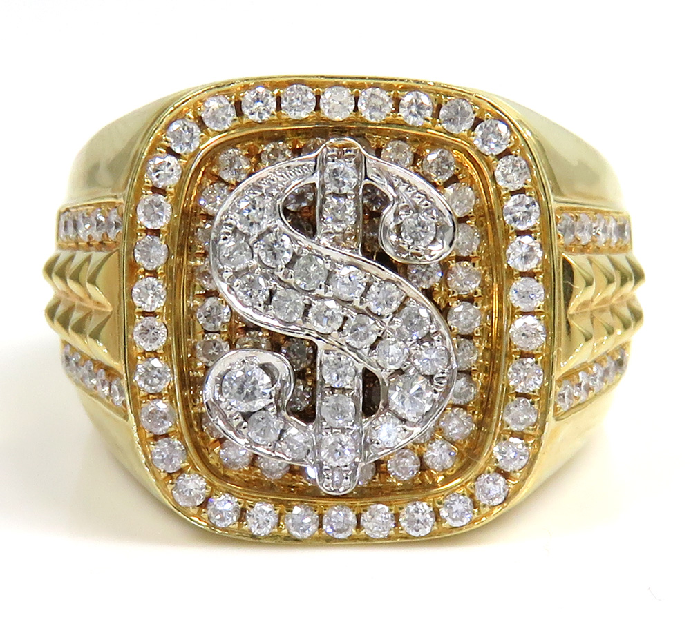 14k gold diamond dollar sign money ring 1.03ct