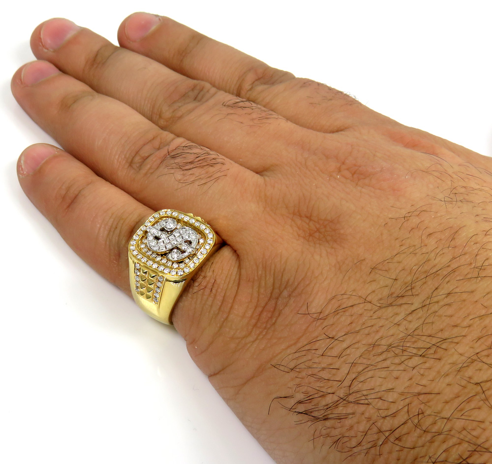 14k gold diamond dollar sign money ring 1.03ct