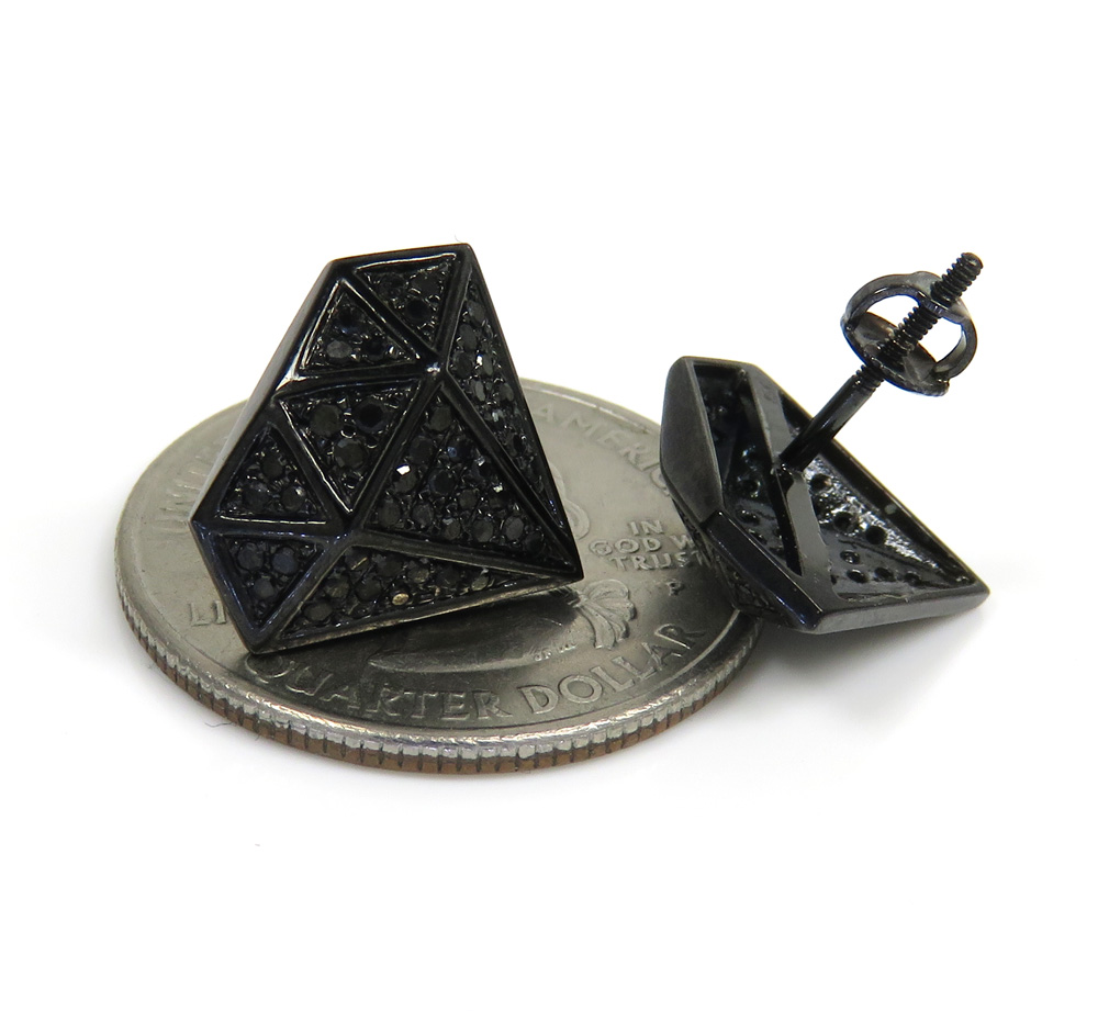 10k black gold diamond pave diamond earrings 0.55ct - Image 3