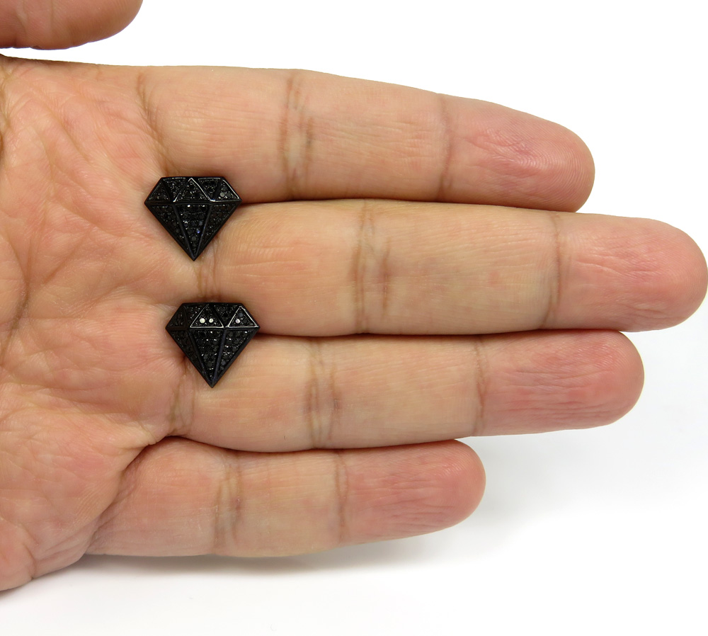 10k black gold diamond pave diamond earrings 0.55ct - Image 4