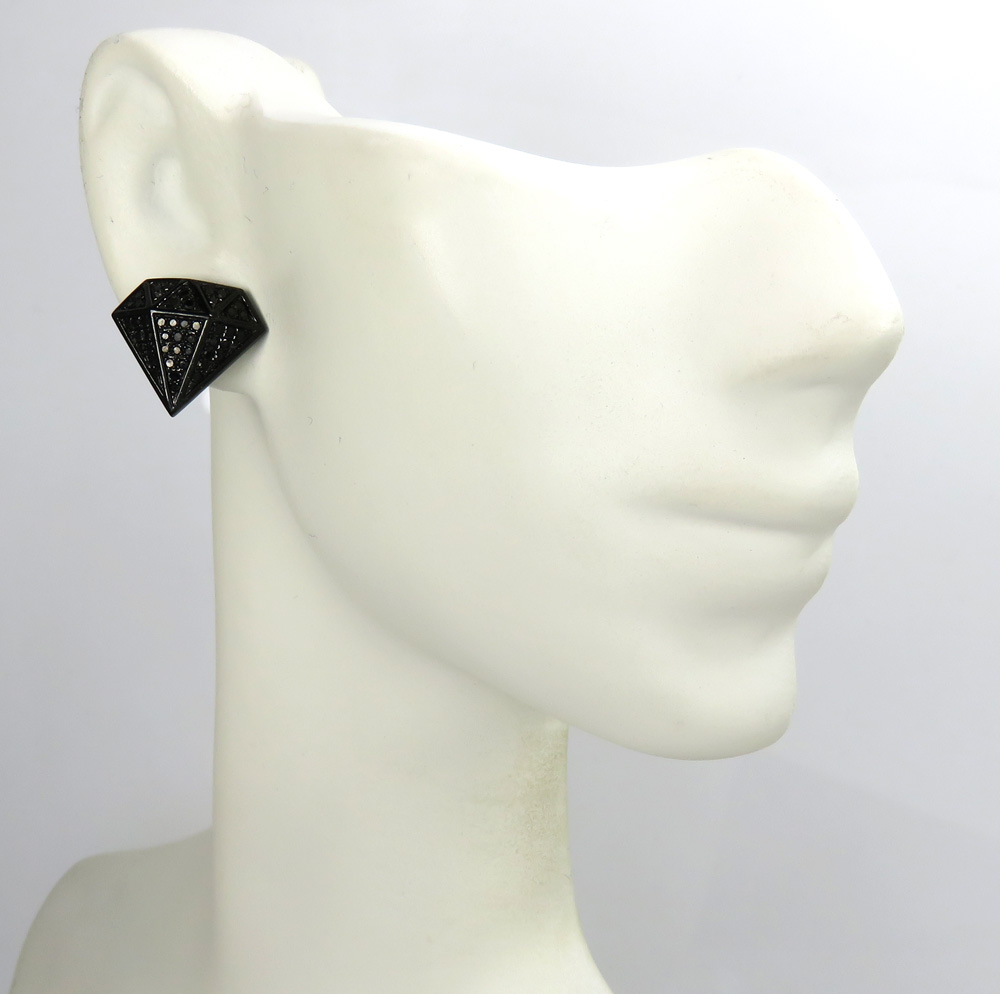 10k black gold diamond pave diamond earrings 0.55ct - Image 5