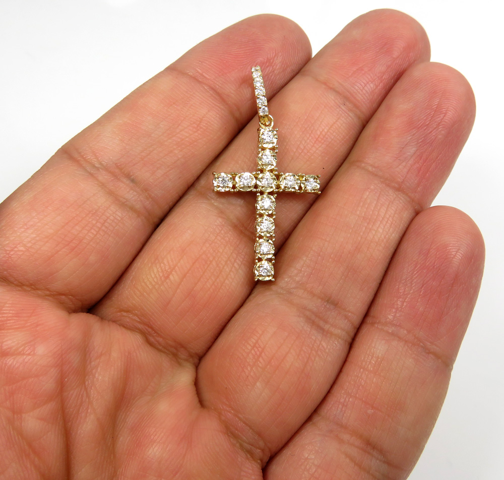 14k yellow gold medium diamond cut diamond cross 0.35ct