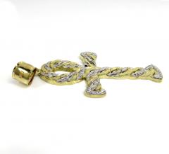 10k yellow gold large hollow diamond cut cuban ankh cross 