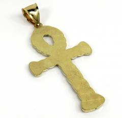 10k yellow gold large hollow diamond cut cuban ankh cross 
