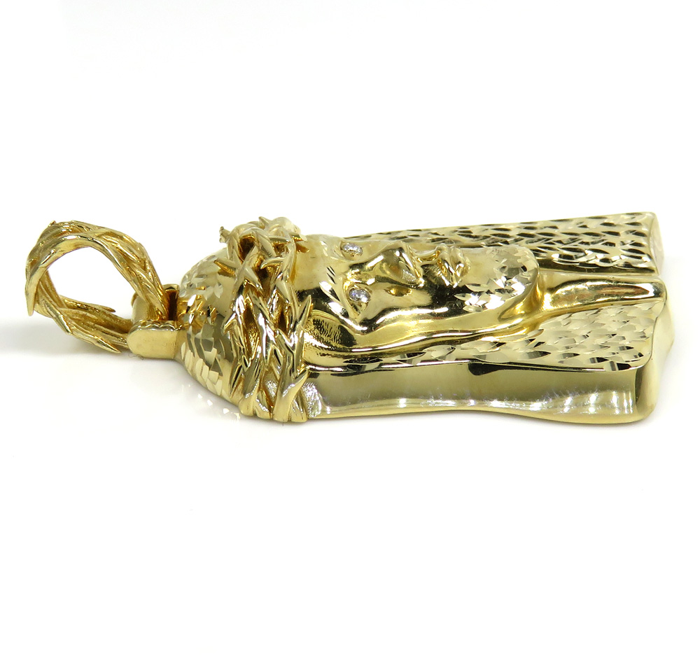 10k yellow gold large diamond cut jesus pendant 0.05ct