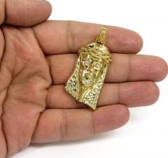 10k yellow gold large diamond cut jesus pendant 0.05ct