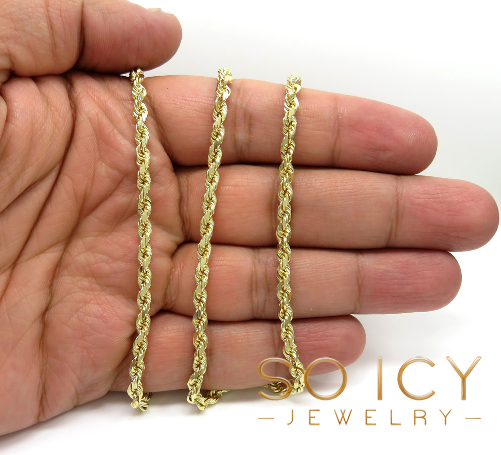 10k yellow gold solid diamond cut rope chain 20-30 inch 5mm 