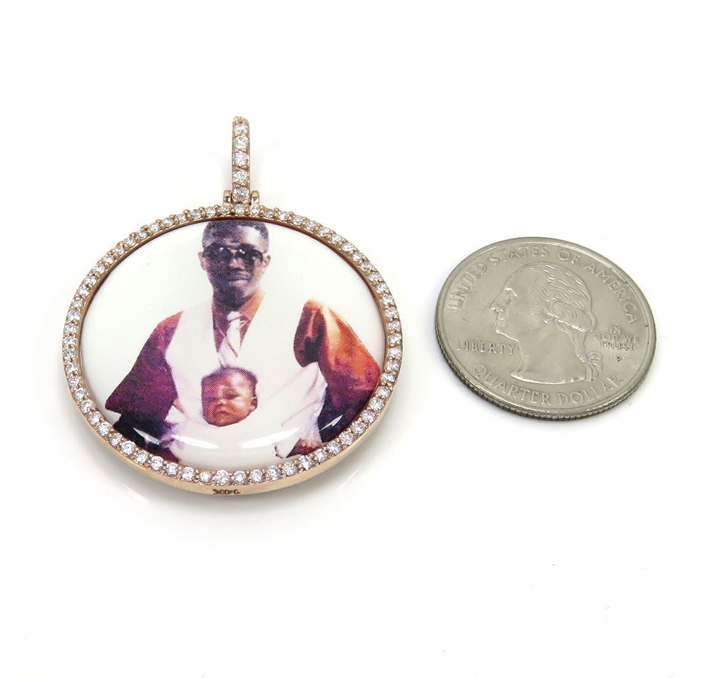 14k gold diamond large double sided picture pendant 1.30ct - Image 2