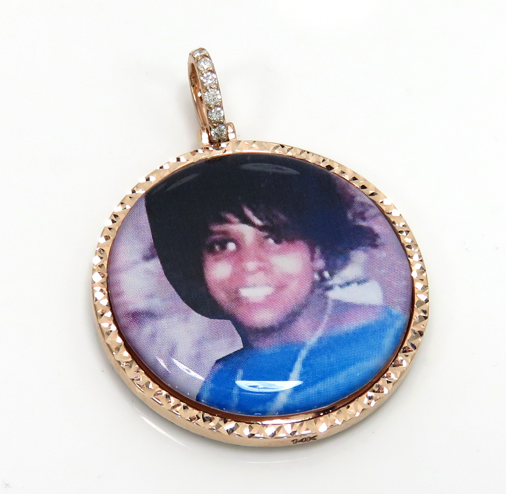 14k gold diamond large double sided picture pendant 1.30ct