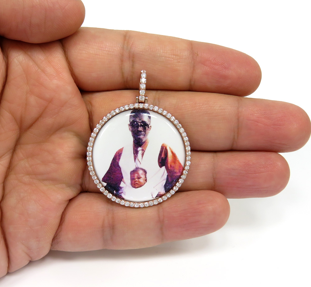 14k gold diamond large double sided picture pendant 1.30ct