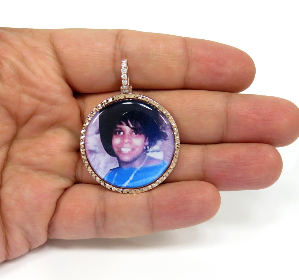 14k gold diamond large double sided picture pendant 1.30ct