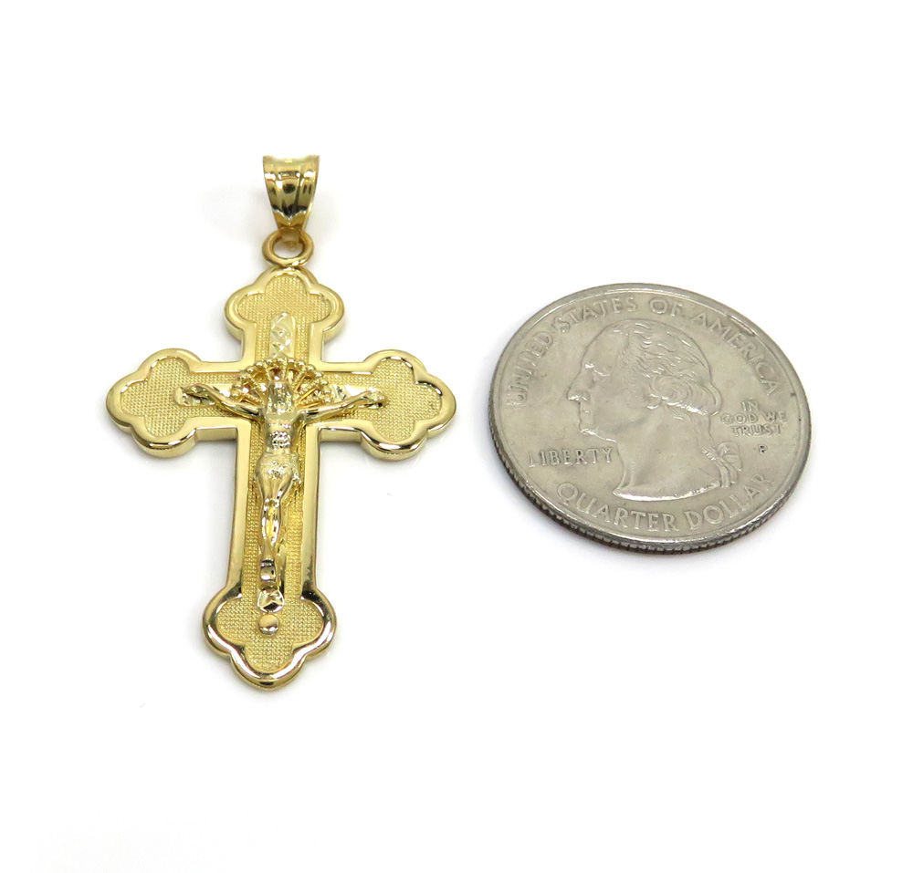 10k yellow gold medium hanging jesus cross pendant - Image 2
