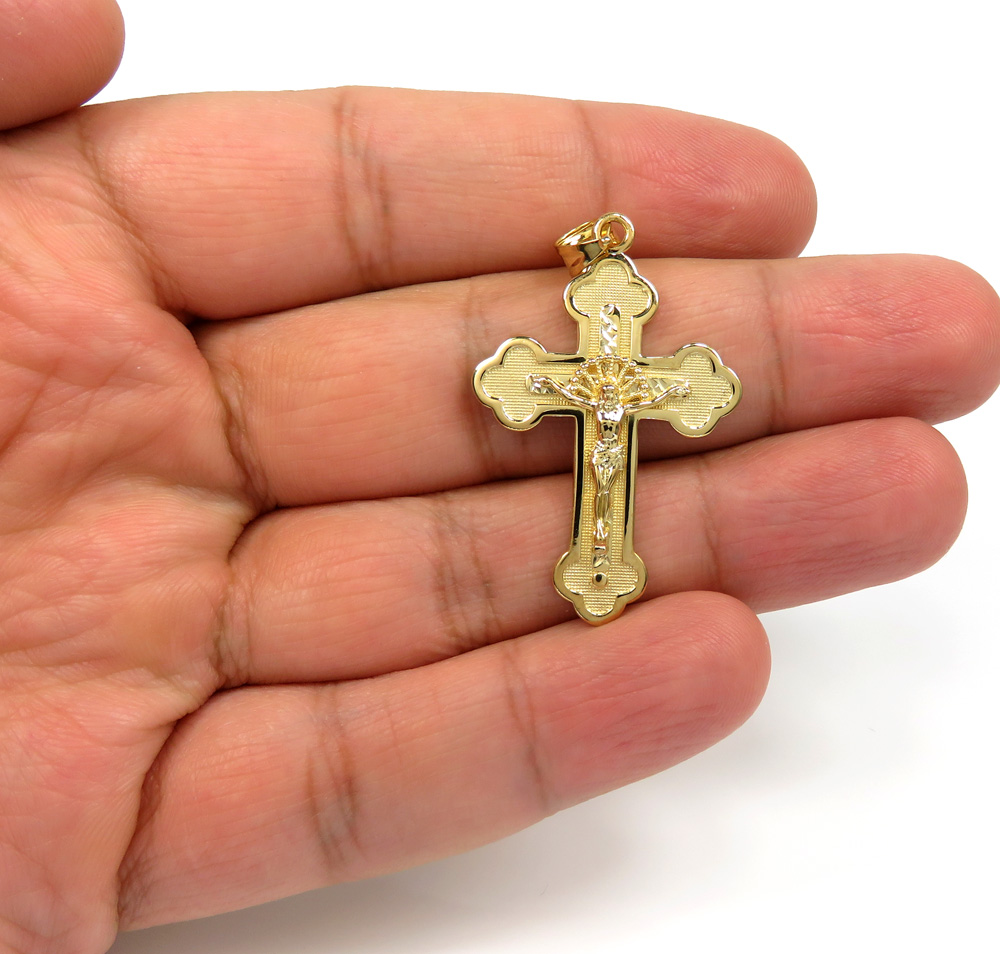 10k yellow gold medium hanging jesus cross pendant - Image 5
