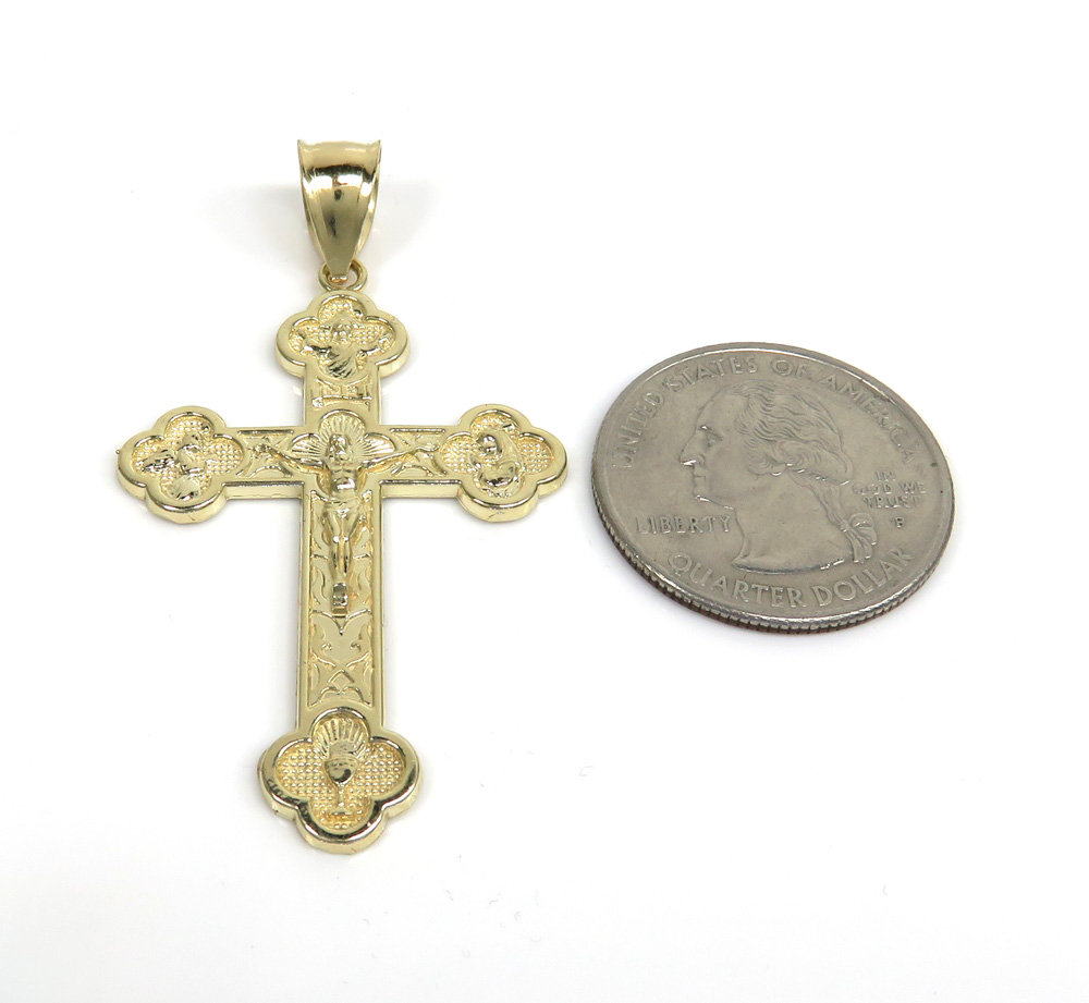 10k yellow gold fancy jesus cross pendant 