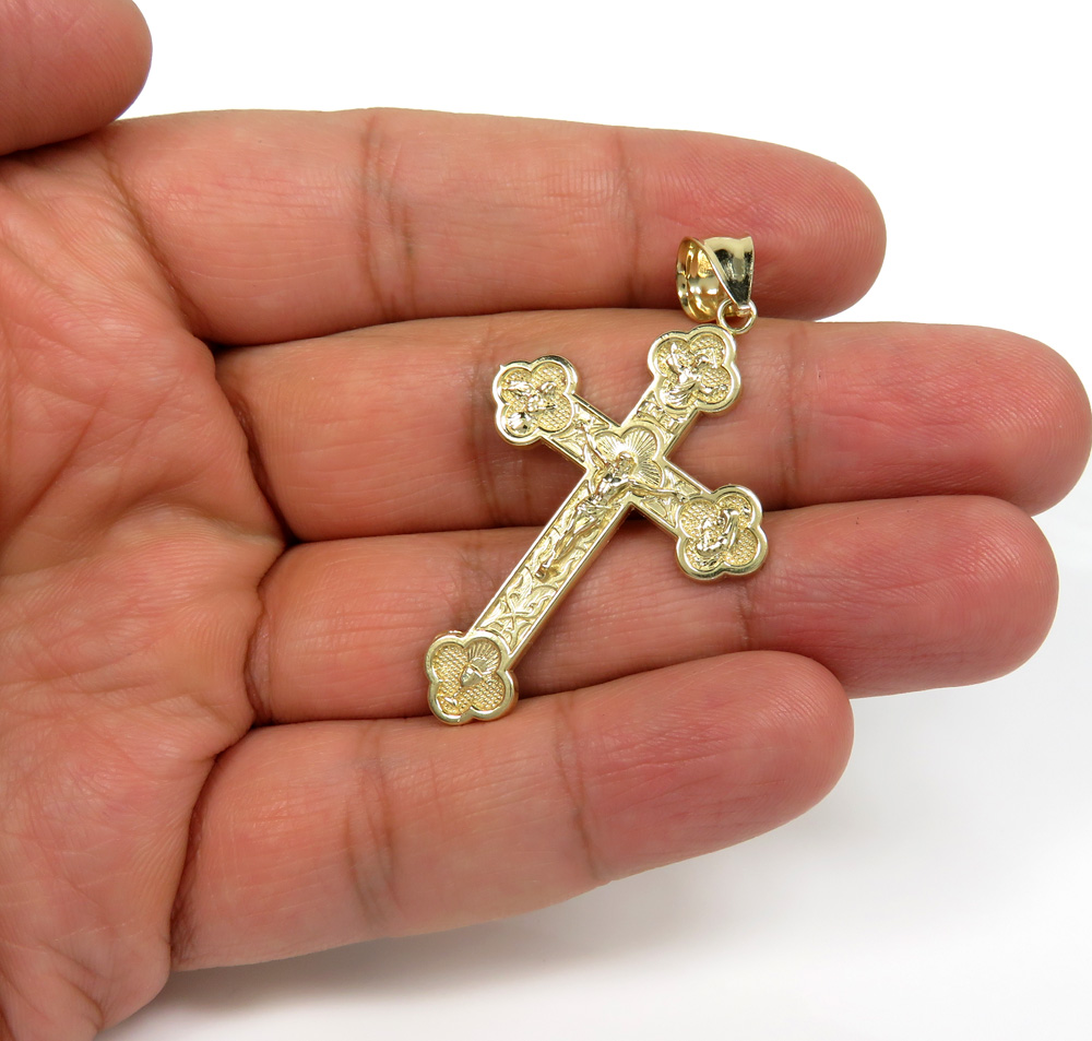 10k yellow gold fancy jesus cross pendant - Image 5