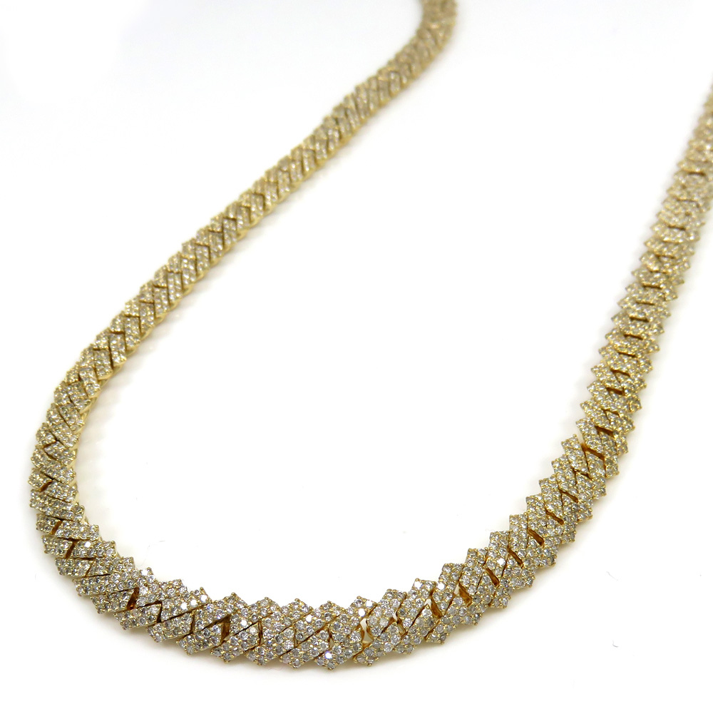 10k yellow white or rose gold diamond miami tight link chain 20-30