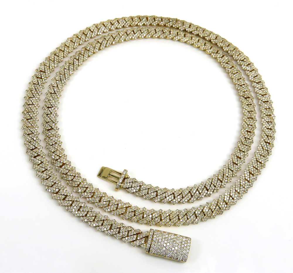 10k yellow white or rose gold diamond miami tight link chain 20-30