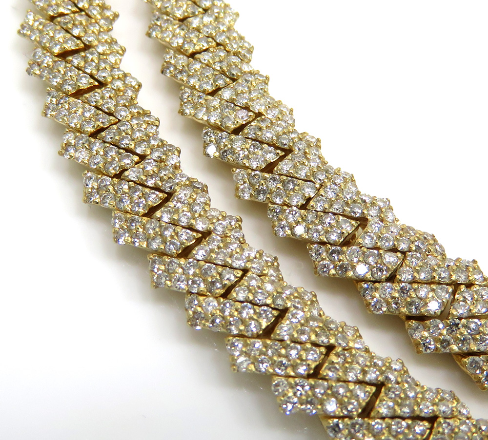 10k yellow white or rose gold diamond miami tight link chain 20-30