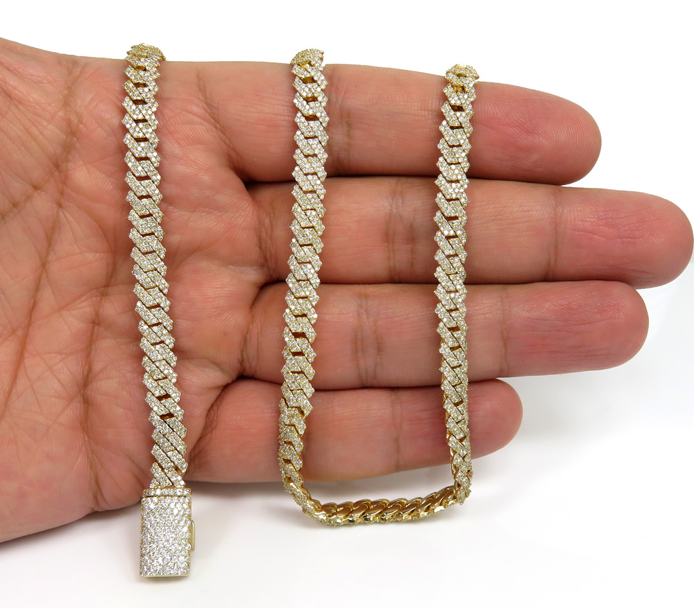 10k yellow white or rose gold diamond miami tight link chain 20-30