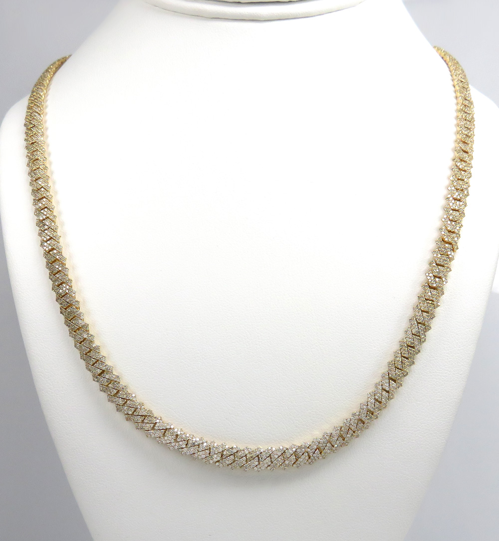 10k yellow white or rose gold diamond miami tight link chain 20-30