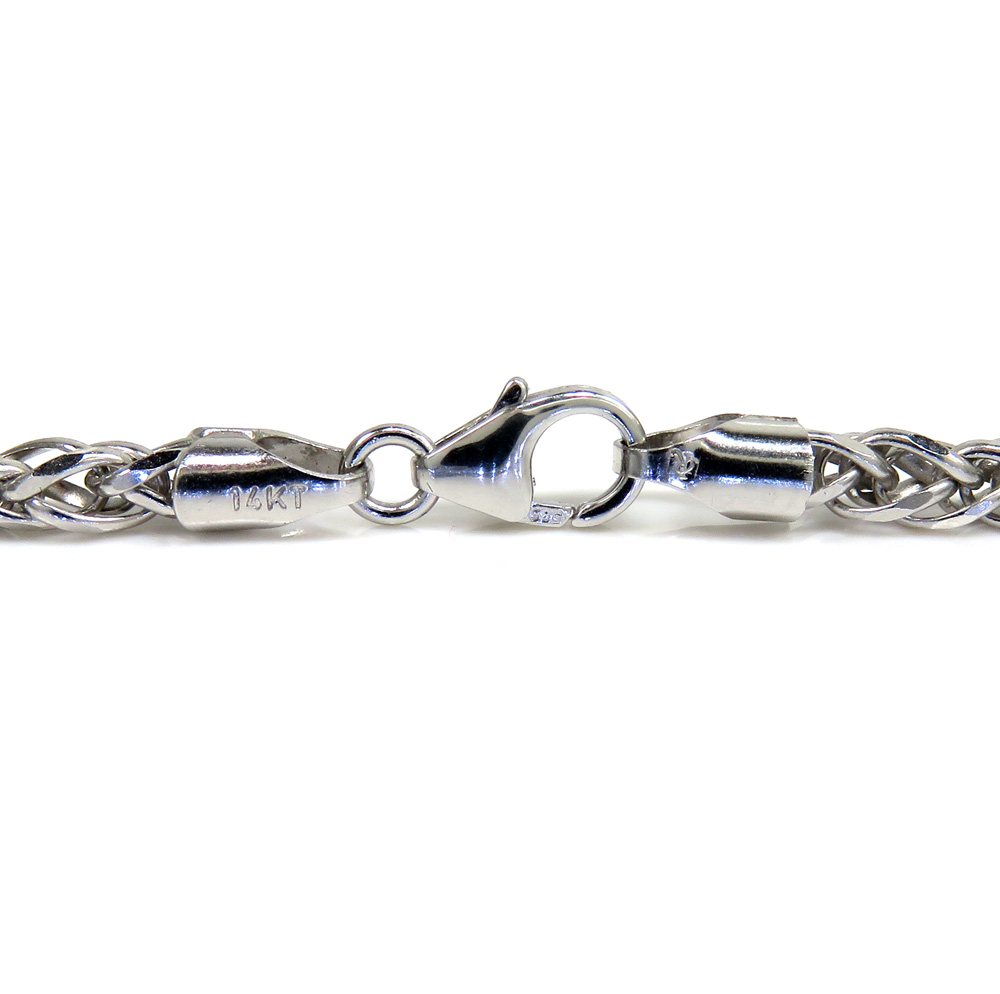 14k white gold solid wheat franco chain 30 inch 3mm