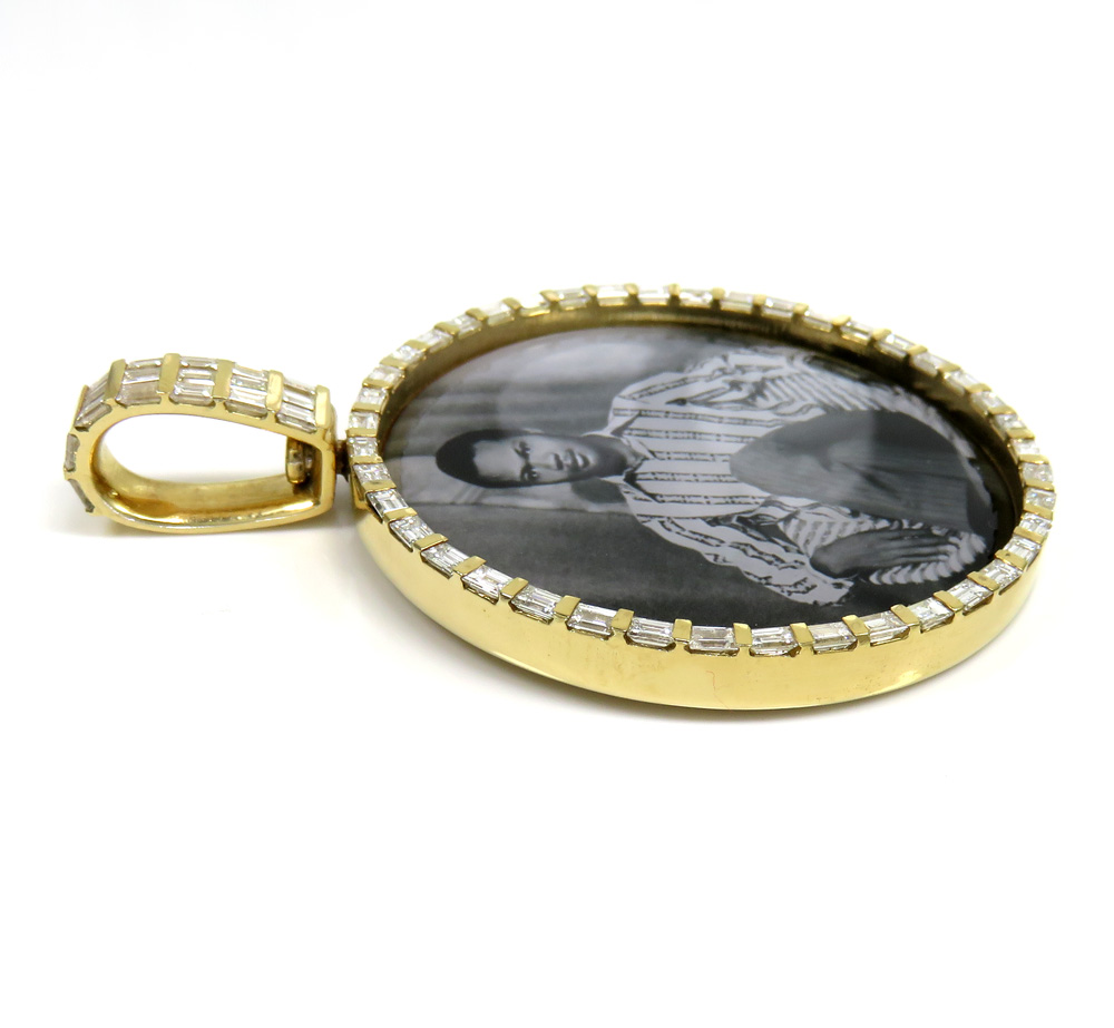 14k yellow gold xl baguette 10 pointer diamond picture pendant 6.50ct 