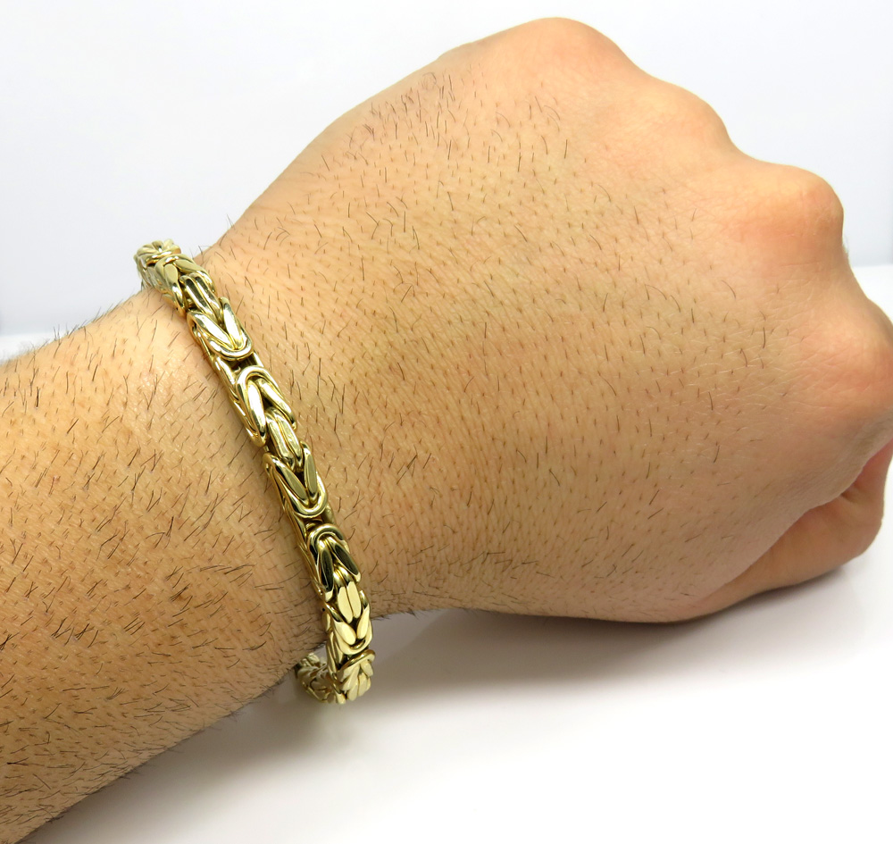 14k yellow gold hollow byzantine bracelet 9 inches 6.20mm