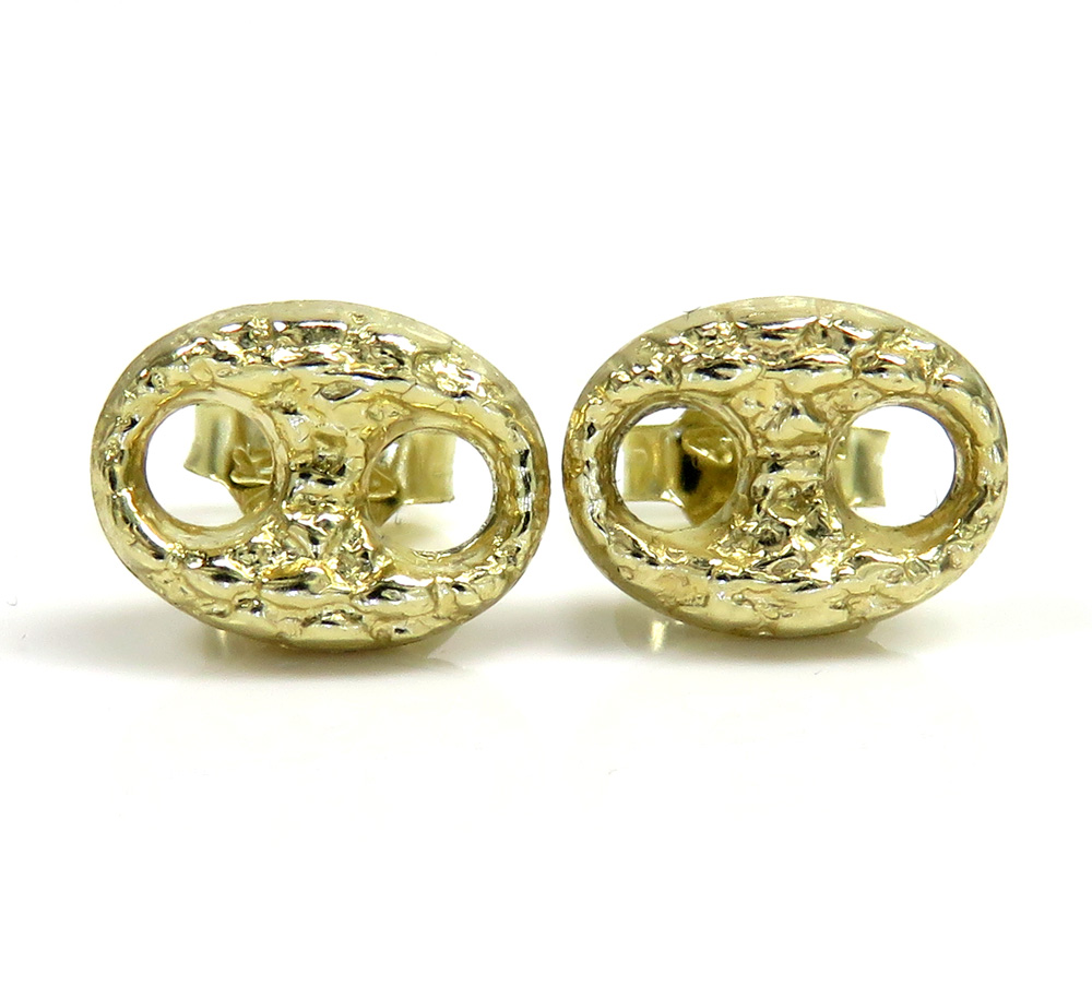10k yellow gold hollow nugget puffed 7.50mm gucci style link earrings