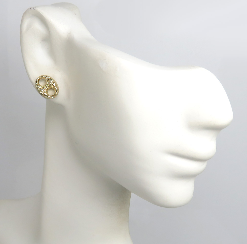 10k yellow gold hollow nugget puffed 7.50mm gucci style link earrings