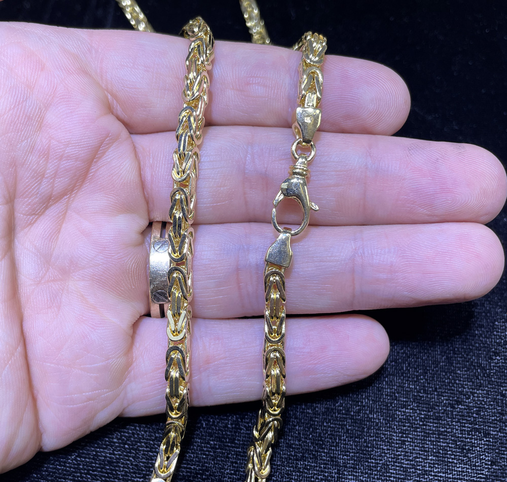 14k yellow gold solid byzantine link chain 20-26