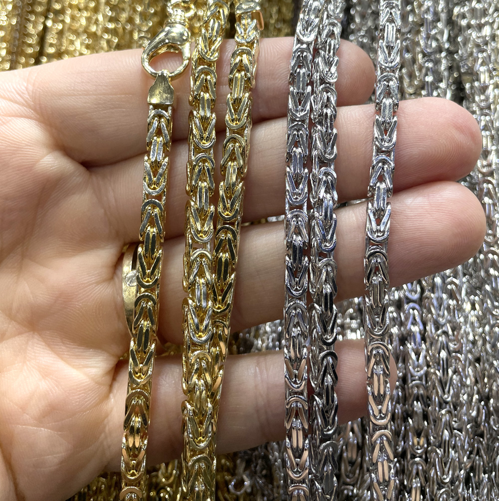 14k yellow gold solid byzantine link chain 20-26